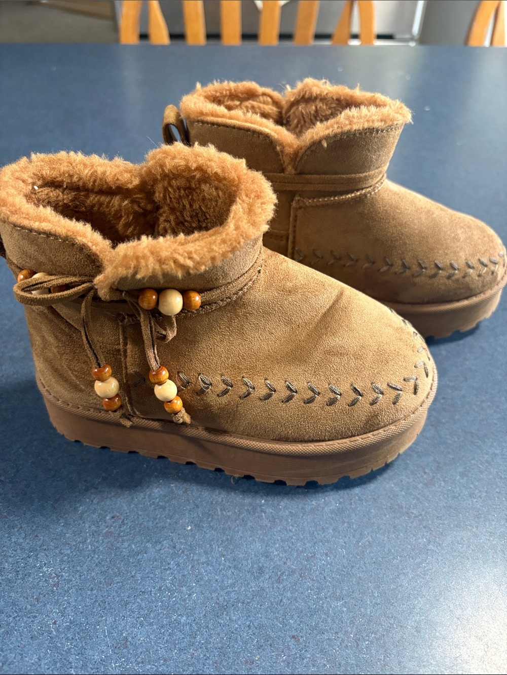 Jellypop Kids' Tan Suede Faux-Fur Lined Boots with Bead Detail